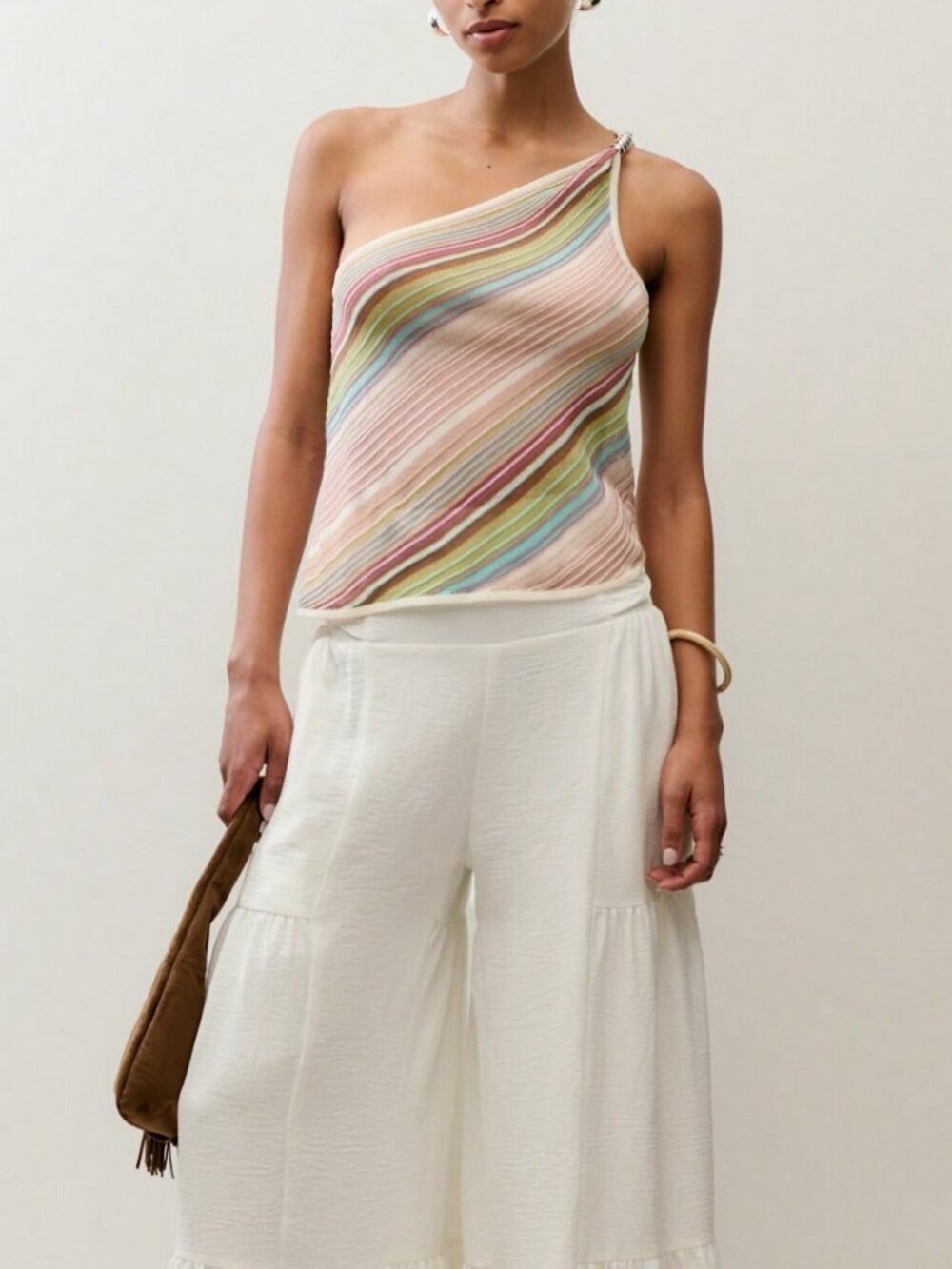 Multicolor Casual Asymmetric One-Shoulder Women's Knit Top